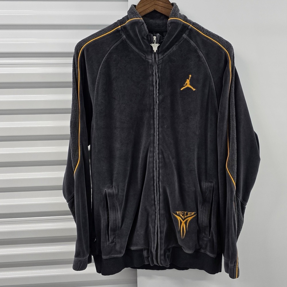 Nike Air Jordan Melo Velour Track Jacket Gray Orange Full Zip Men's Small